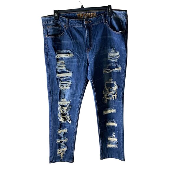 VIP Jeans Teen Girls 23x24 Distressed Straight Stretch Mid Wash Streetwear Denim - Picture 1 of 10